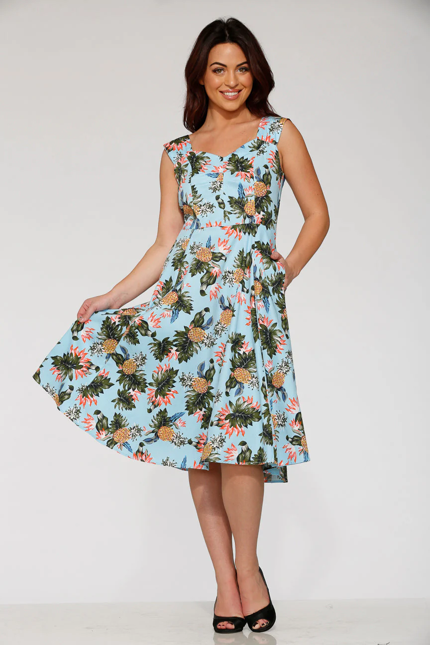 Light Blue Hawaiian Swing Dress - Olabens