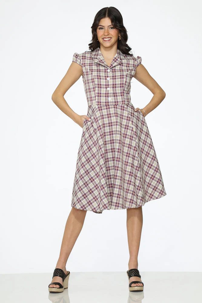 Purple Plaid Swing Dress - Olabens