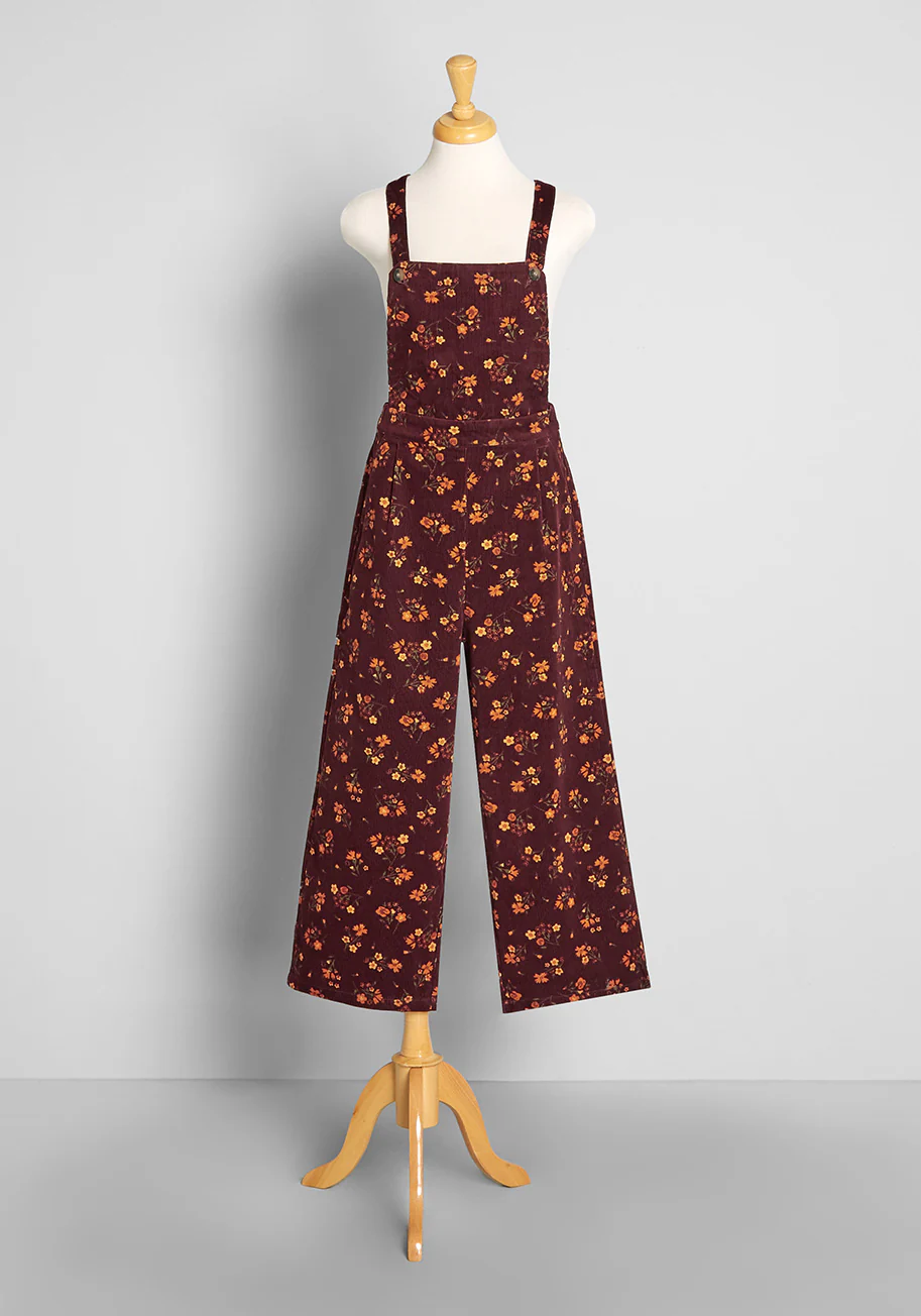 Golden Hour Flowers Cord Overalls - Olabens