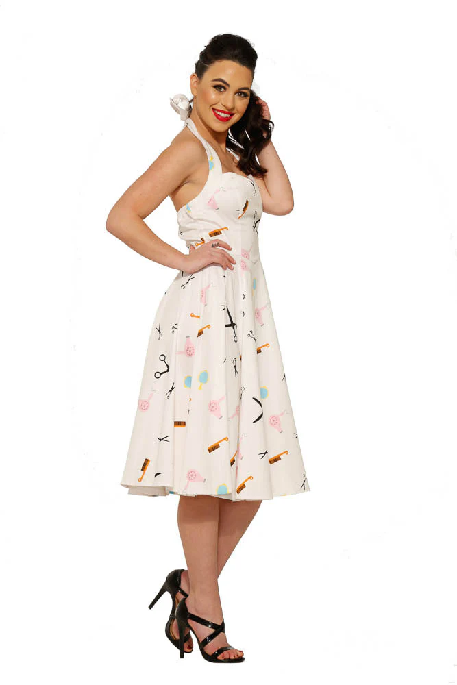 White Beauty Salon Halter Dress - Olabens