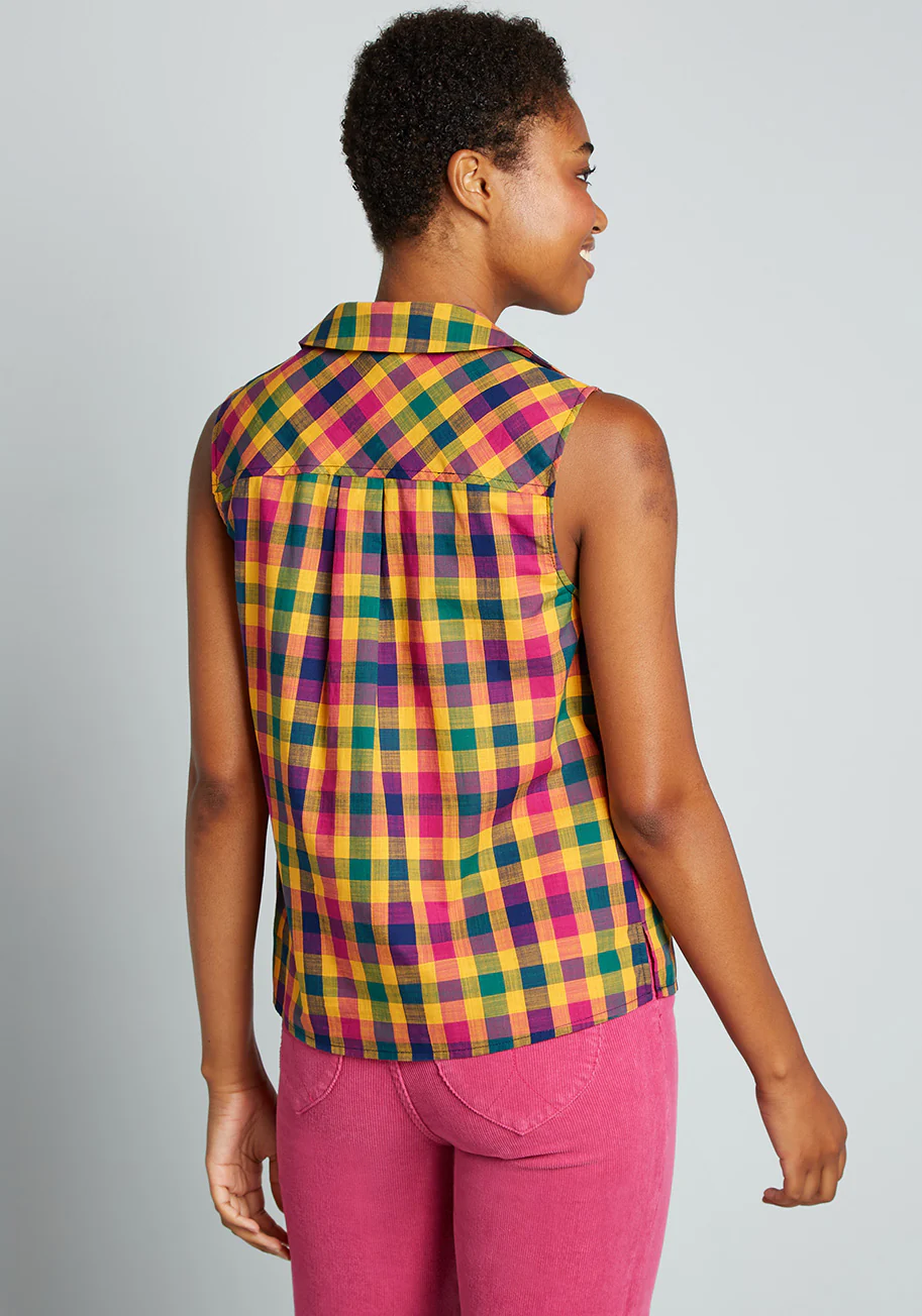 Campfire Cookout Sleeveless Button-Up Top - Olabens