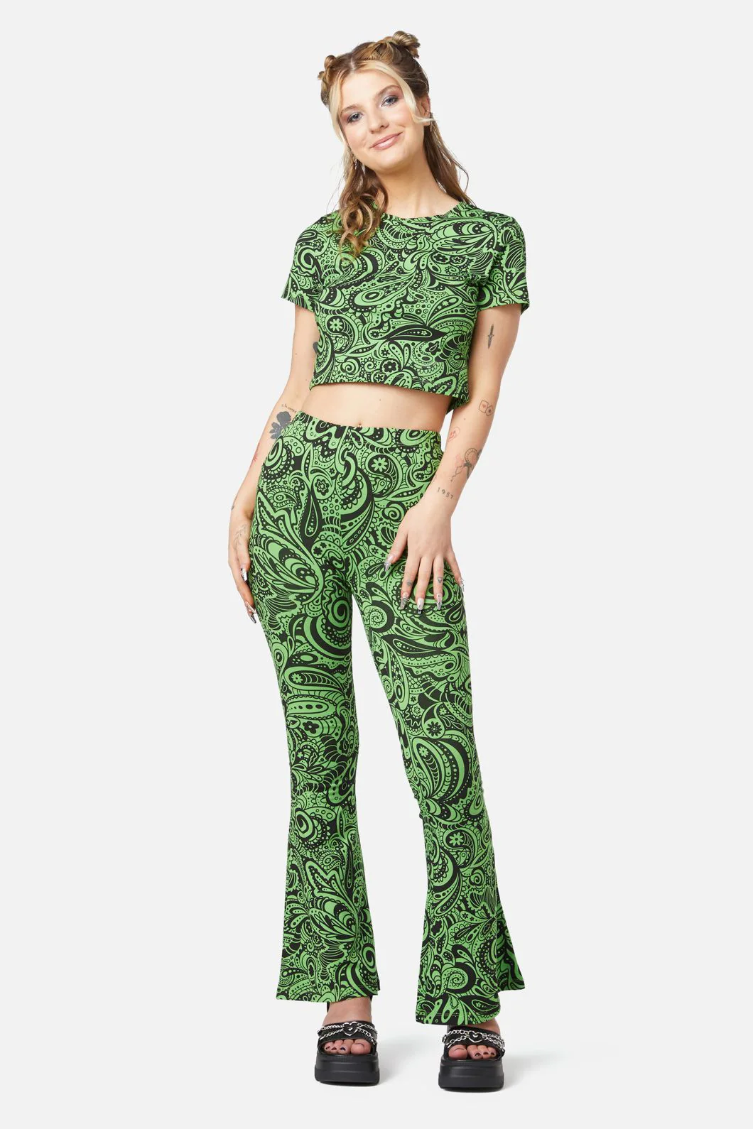 Acid Paisley Jersey Flares - Olabens