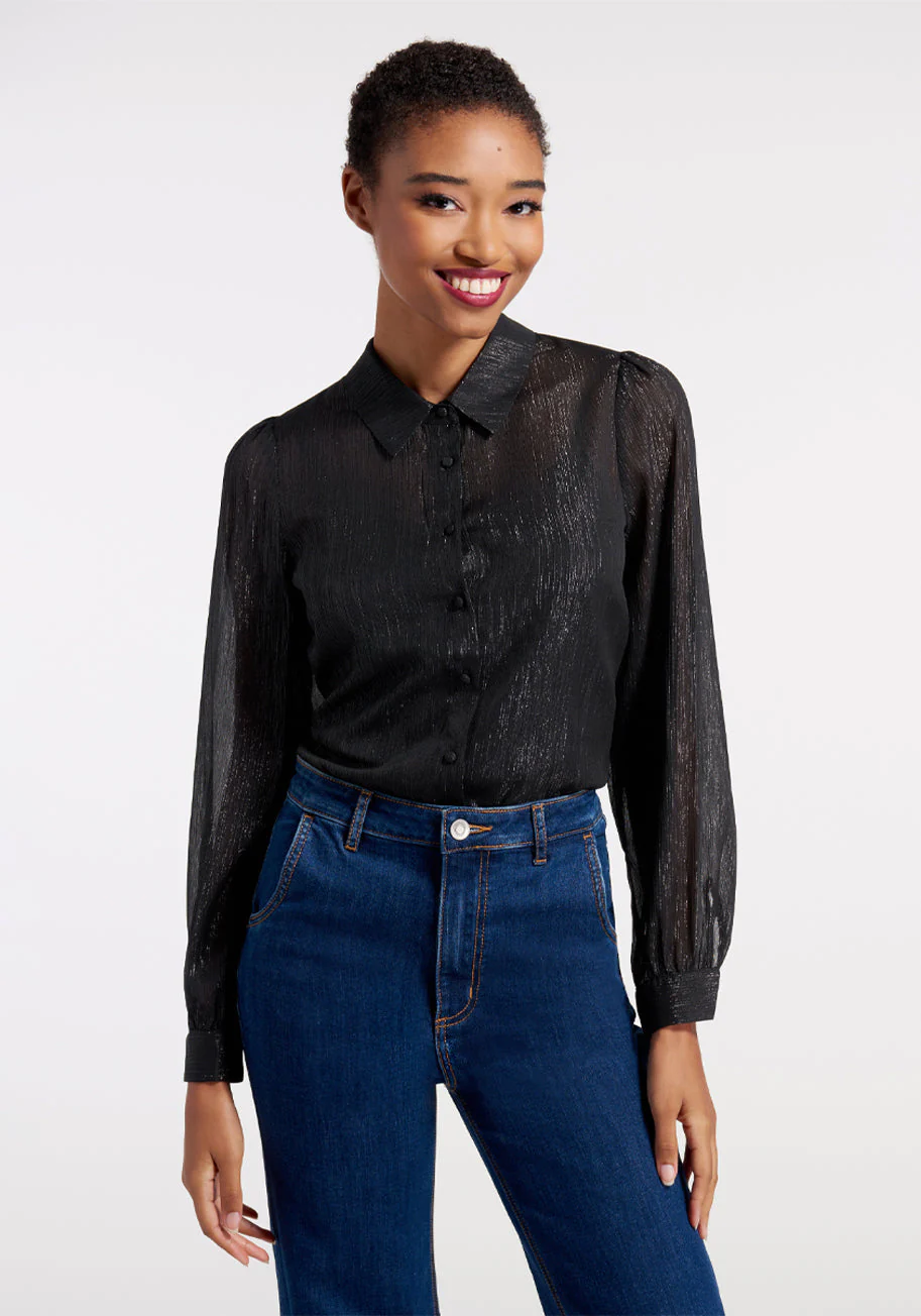 Shimmering Rainfall Button-Up Blouse - Olabens