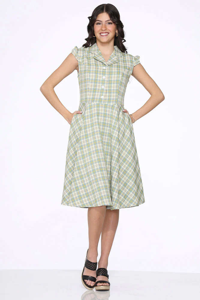 Green Plaid Swing Dress - Olabens