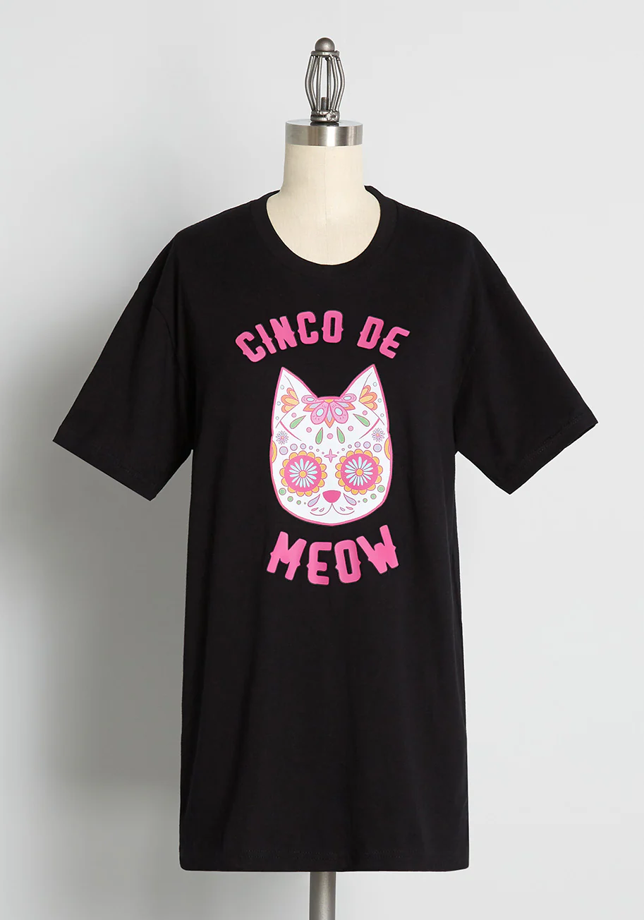 Cinco De Meow Crew Neck Tee - Olabens
