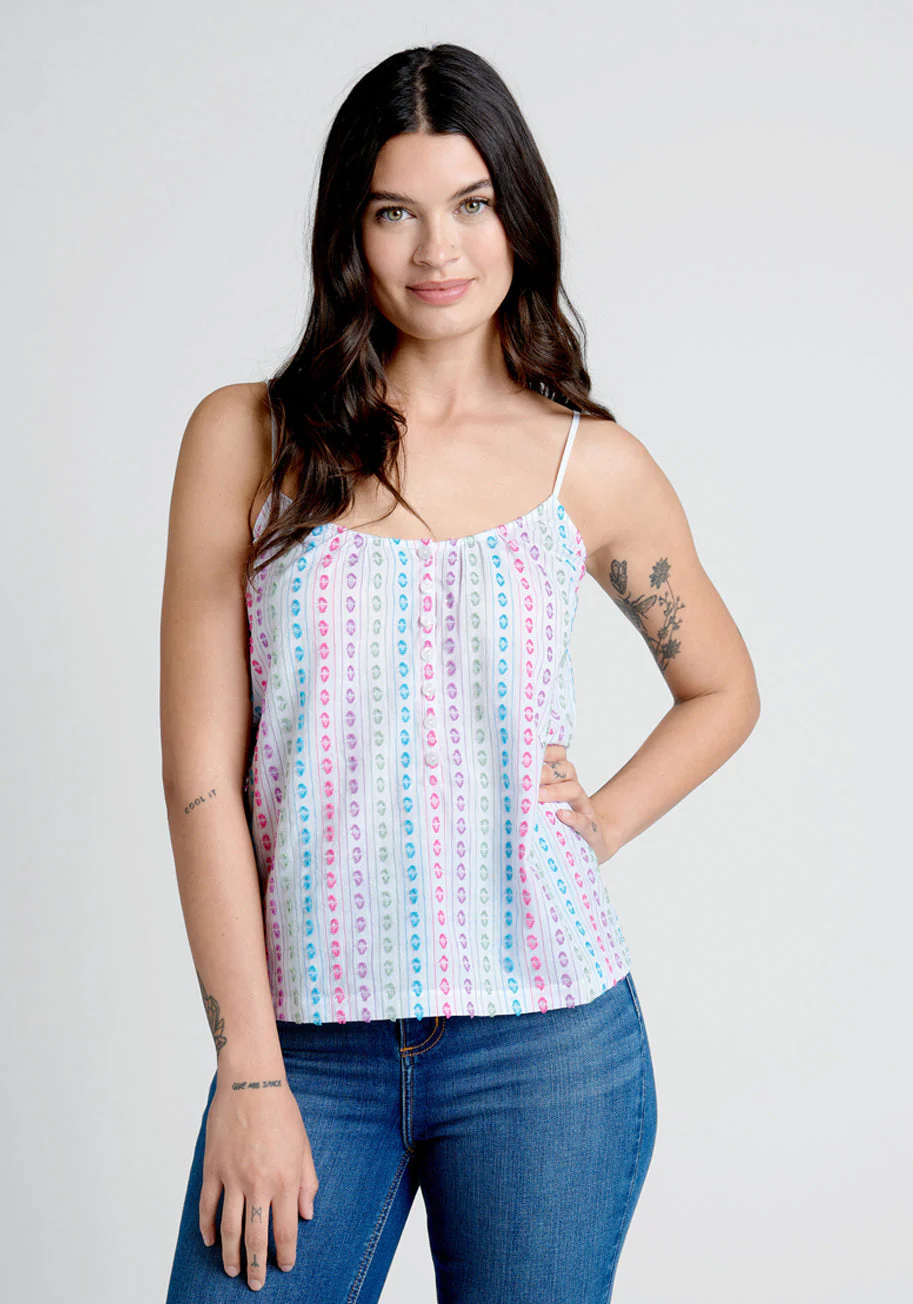 Can't Stop Giggling Embroidered Tie-Back Camisole - Olabens