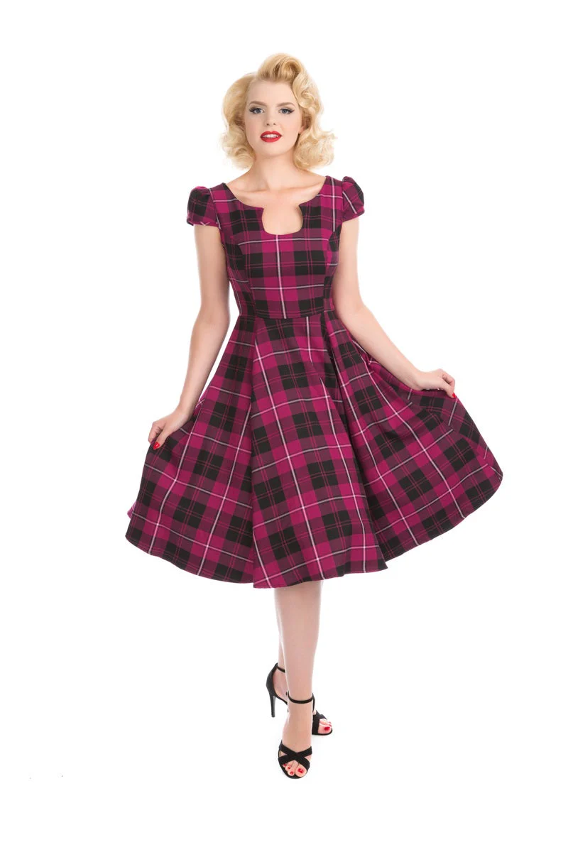 Purple Plaid Swing Dress - Olabens