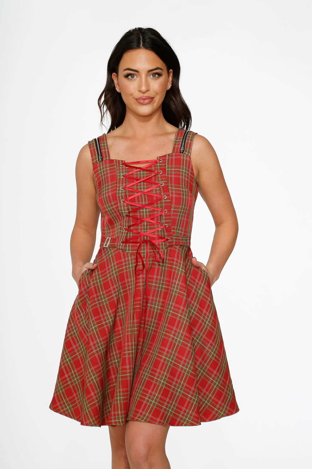 Red Plaid Swing Dress - Olabens