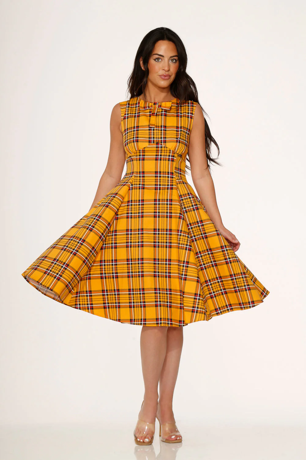 Yellow Plaid Swing Dress - Olabens