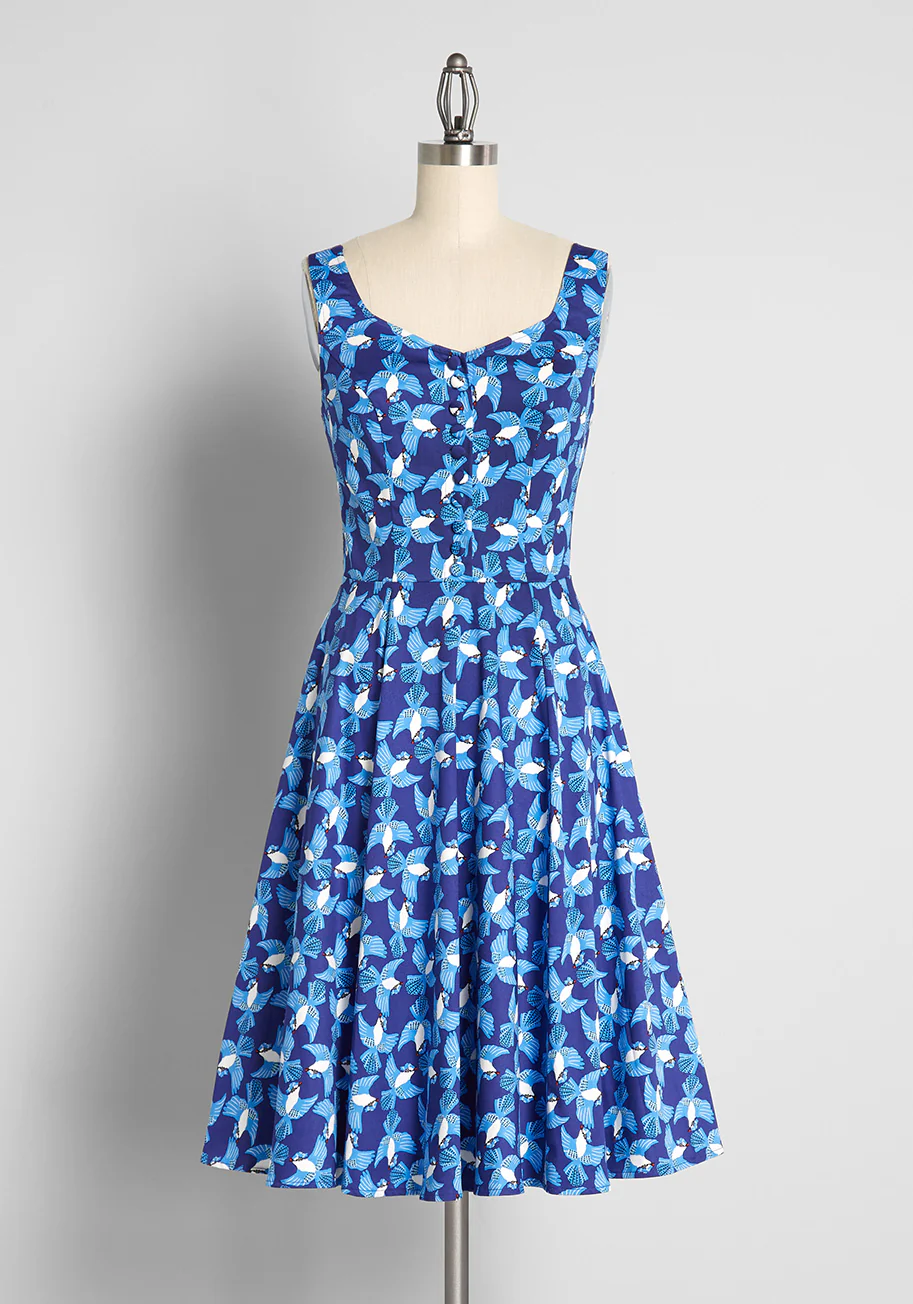 Blue Jays on the Wing Swing Dress - Olabens