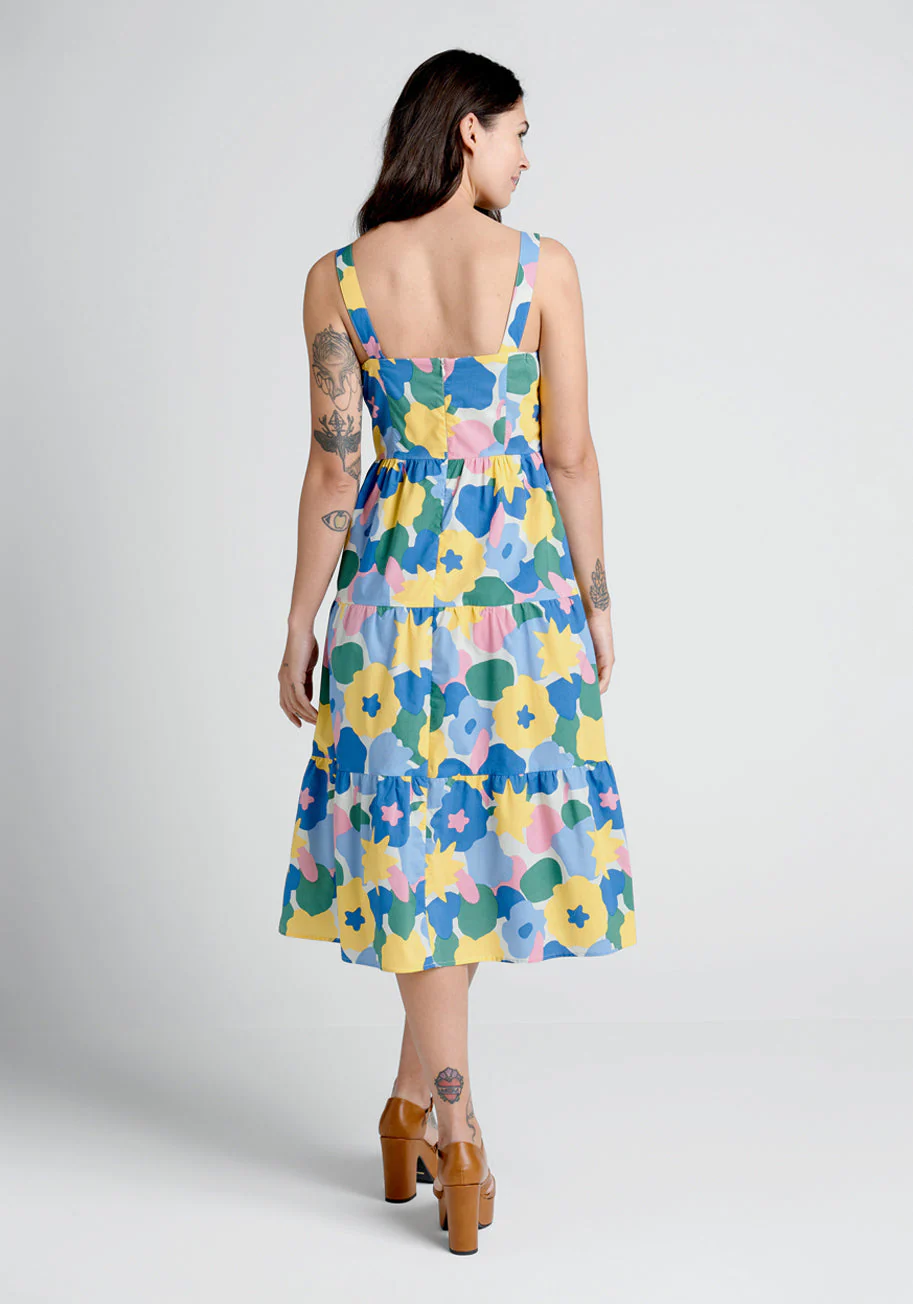 Blossoms In The Breeze Tiered Midi Dress - Olabens