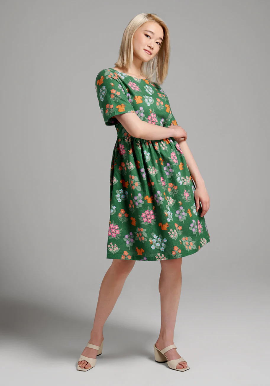 Flower Squirrel A-Line Dress - Olabens