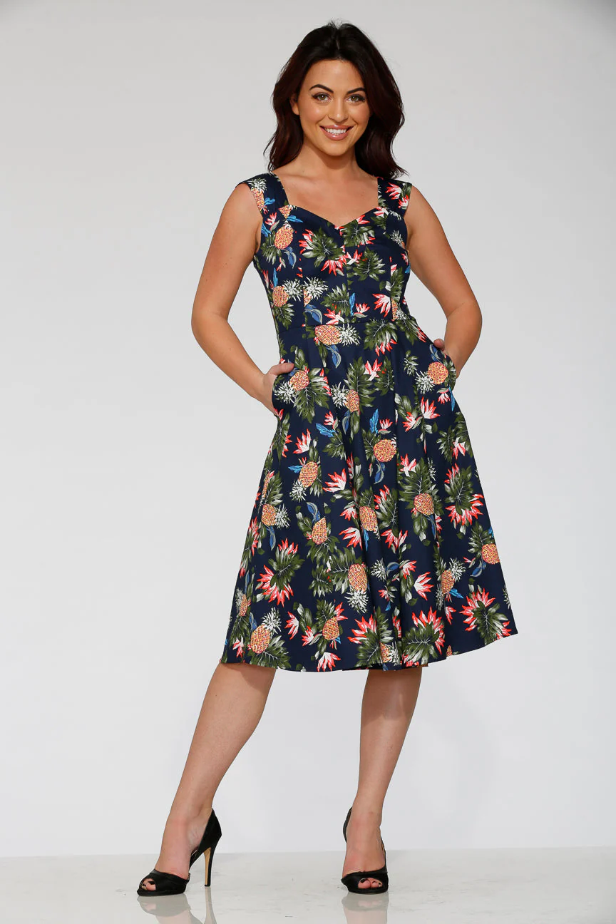 Navy Hawaiian Swing Dress - Olabens