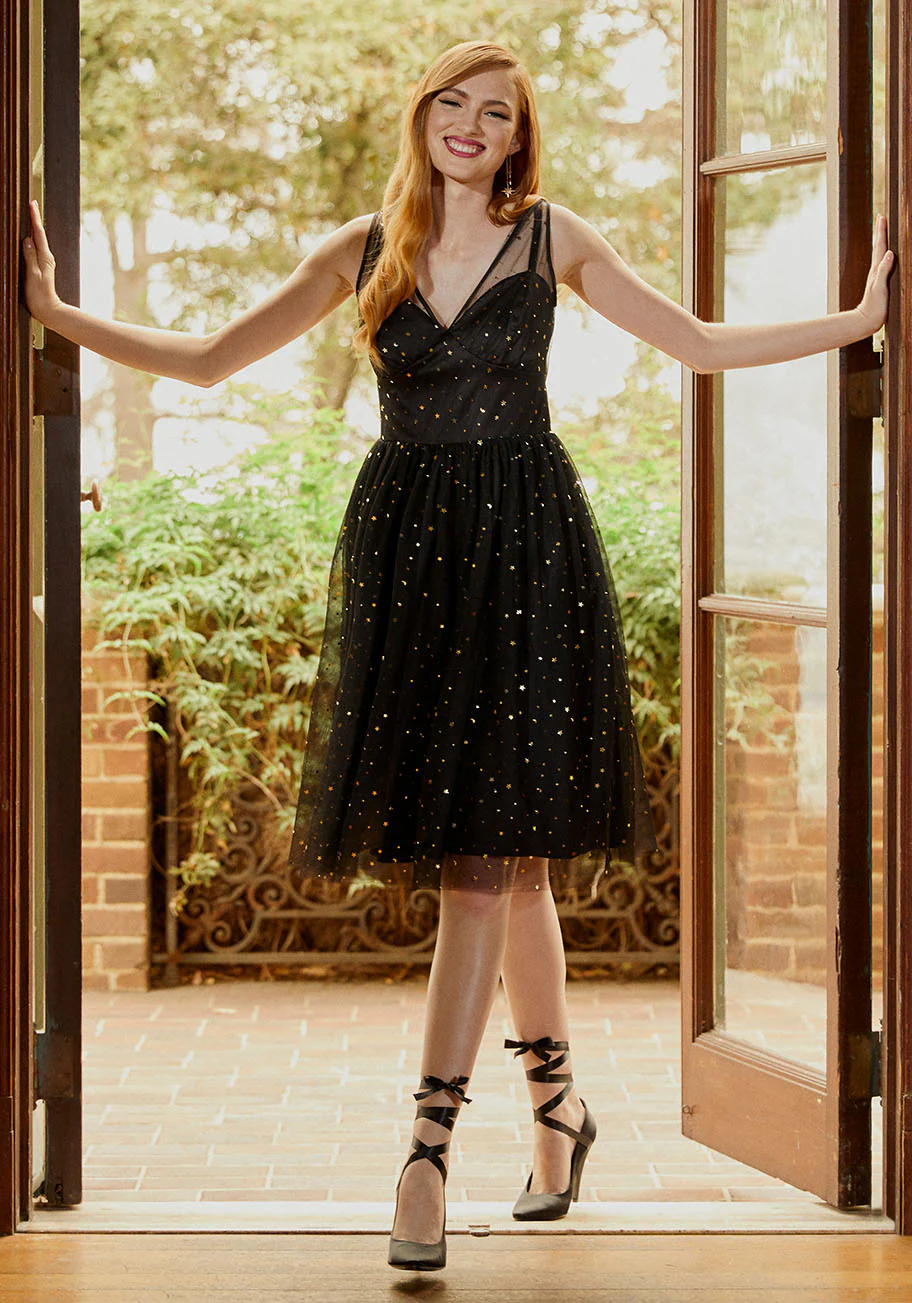 Starry Eyed on Holiday Nights A-Line Dress - Olabens