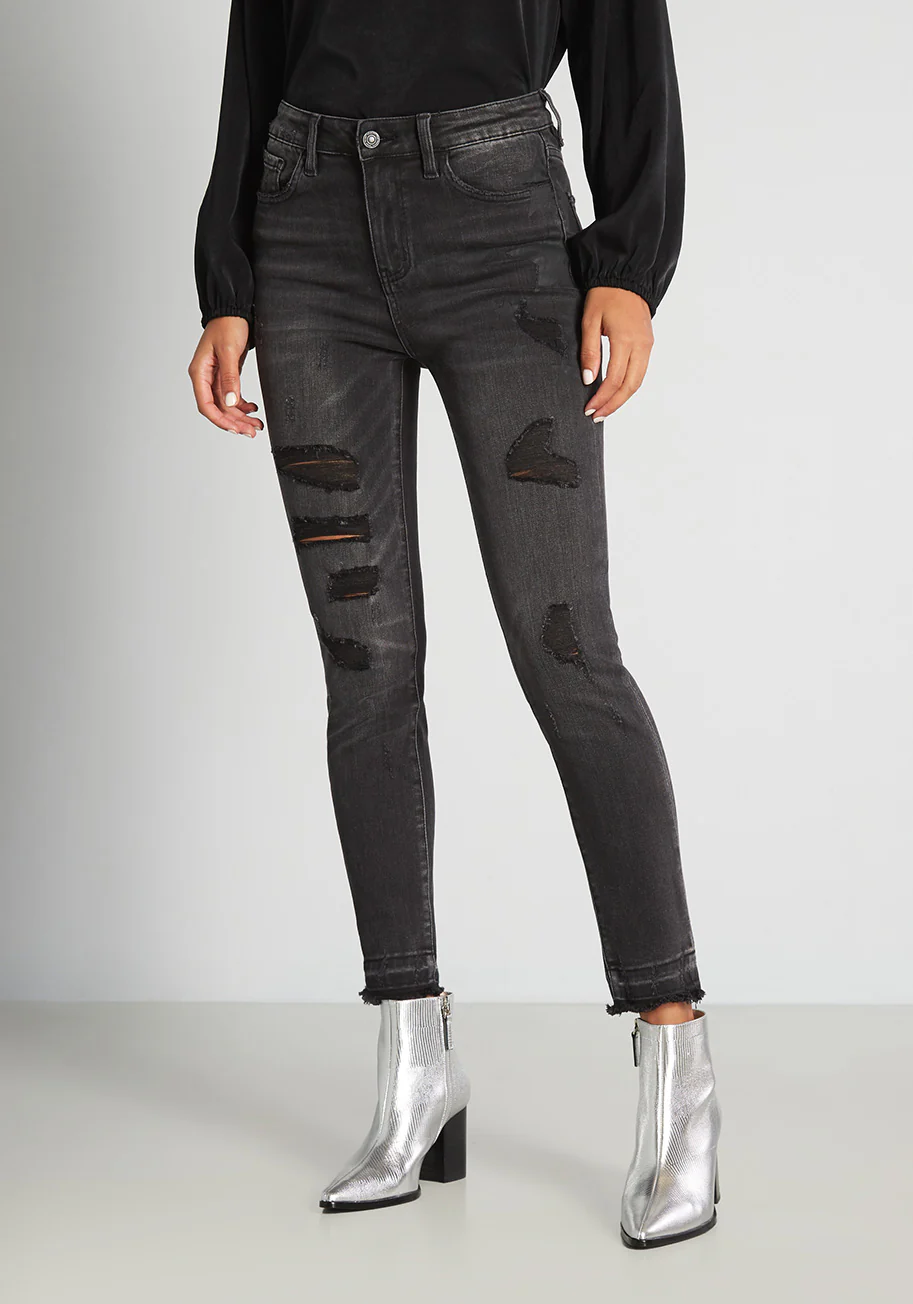 Distressed in Stardust High-Rise Skinny Jeans - Olabens