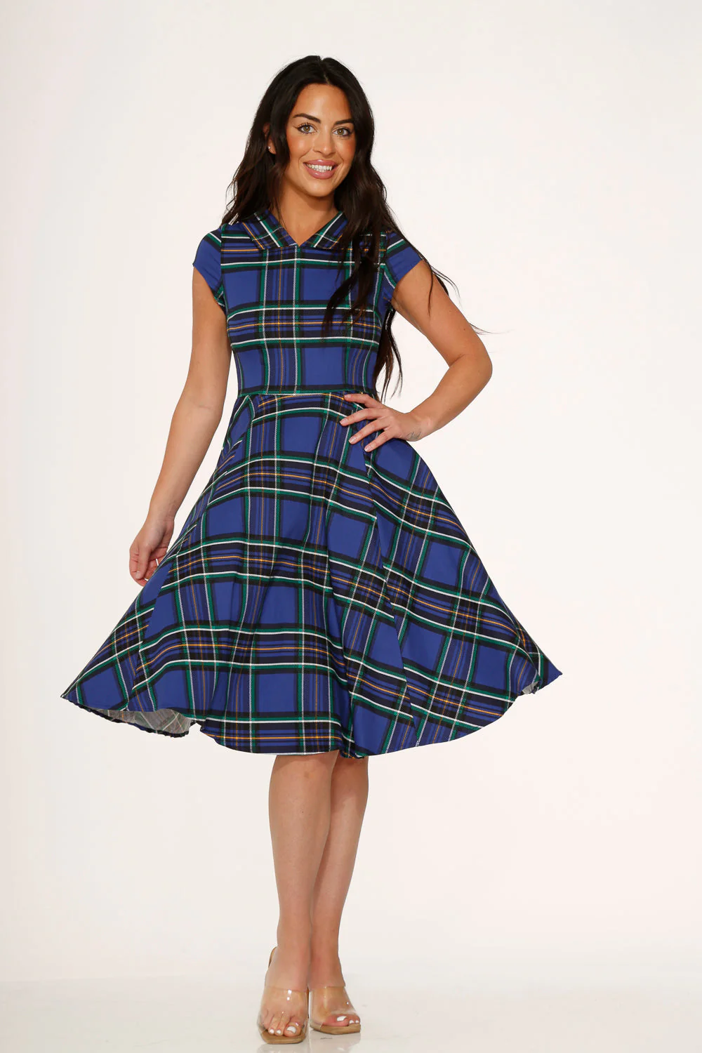 Blue Plaid Swing Dress - Olabens
