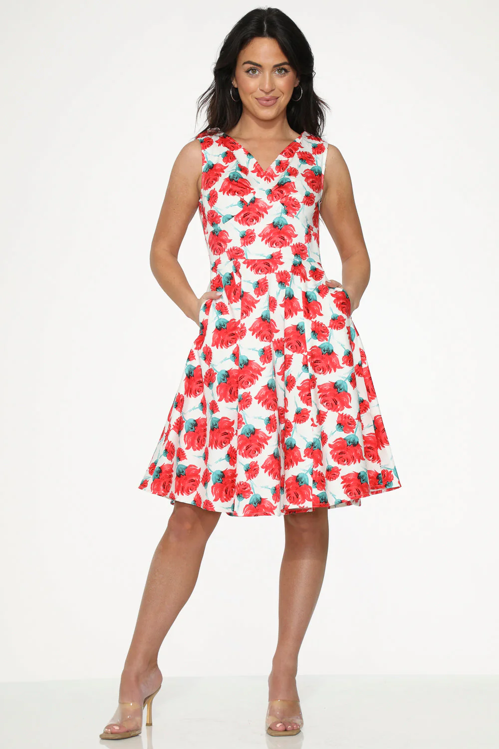 White Red Rose Swing Dress - Olabens