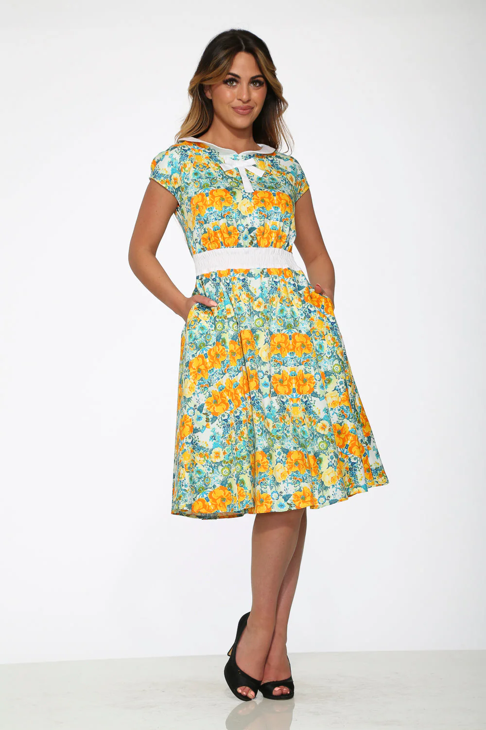 Yellow Floral Swing Dress - Olabens