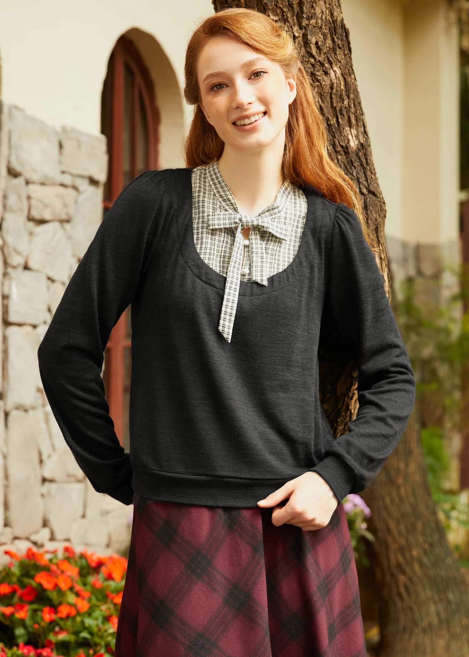 Flow & Function Tie Neck Long Sleeve Top - Olabens