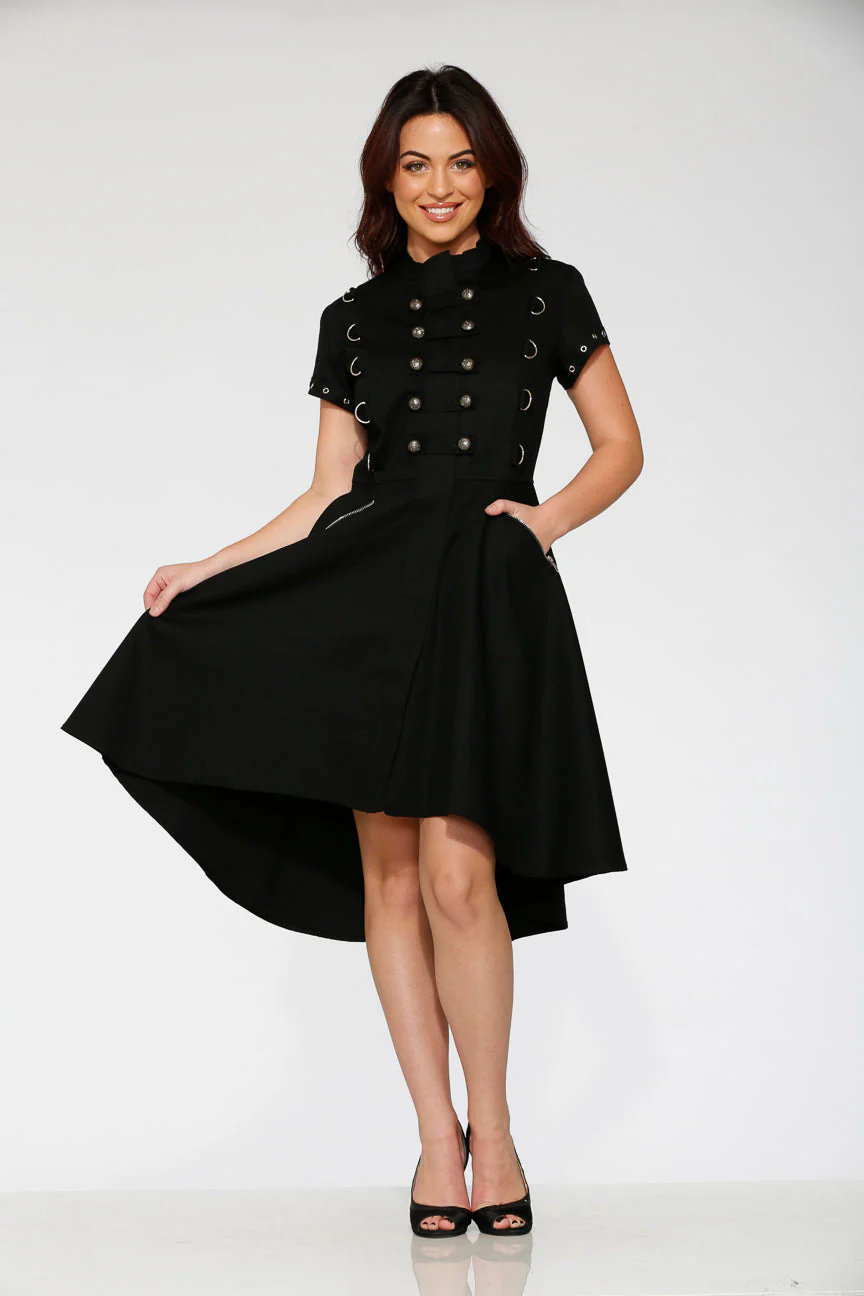 Black Battalion Hi-Lo Swing Dress - Olabens