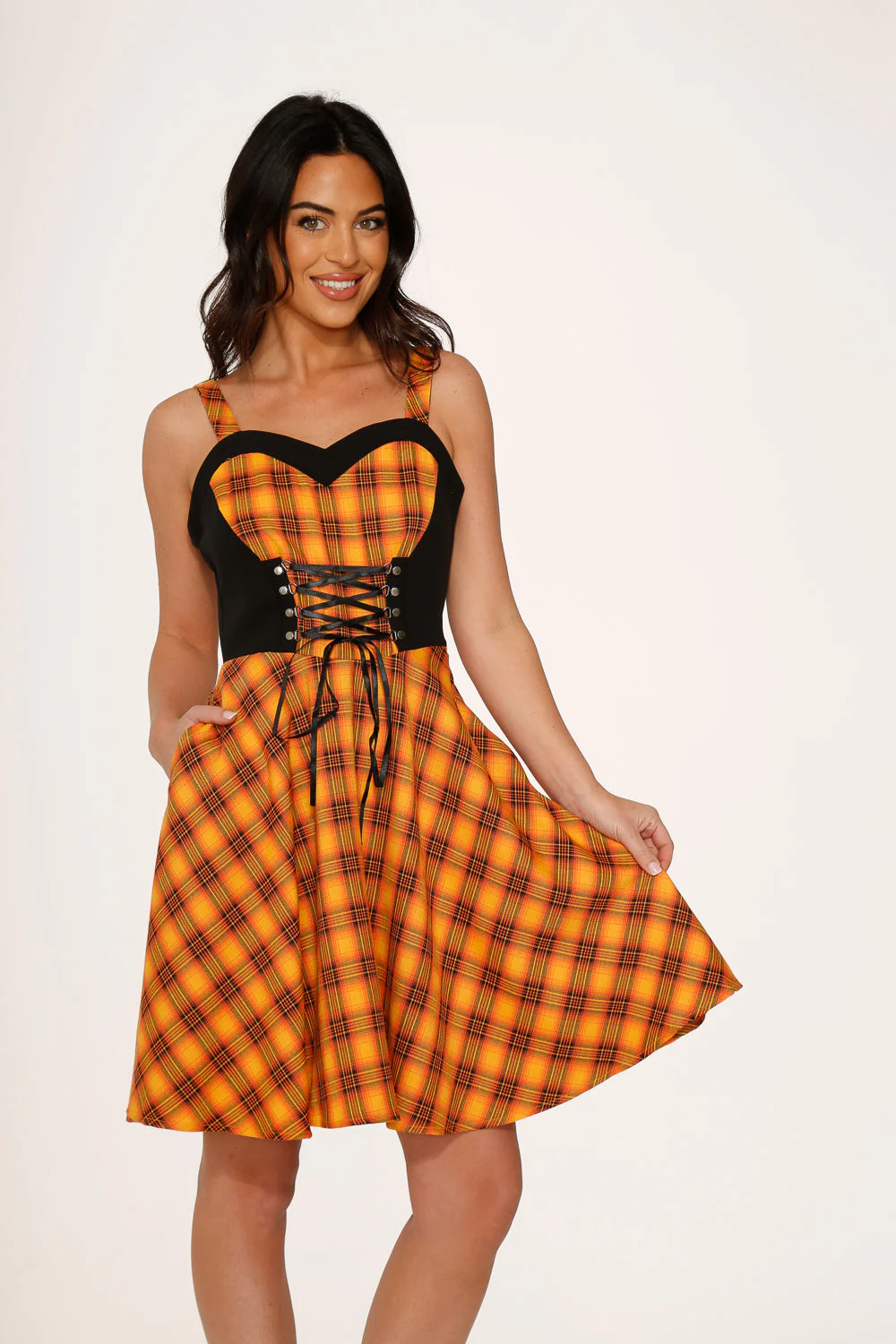 Orange Plaid Swing Dress - Olabens