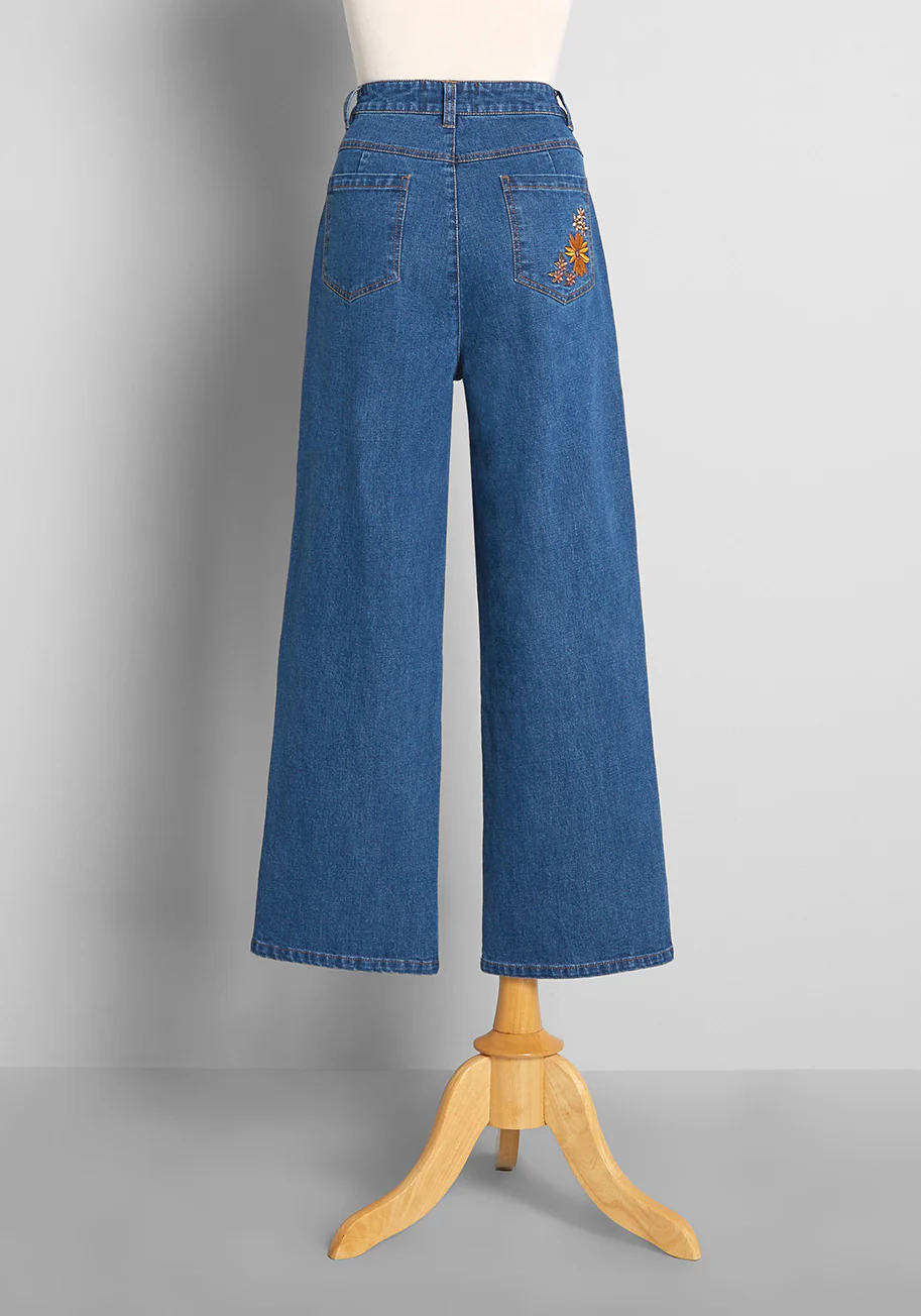 Isnyt x Princess Highway Floral Embroidered Wide-Leg Jeans - Olabens