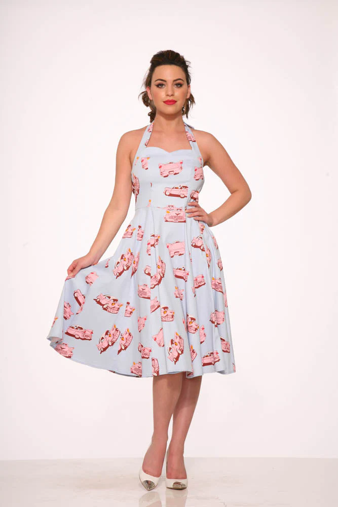 4111 Car Hop Halter Swing Dress - Olabens