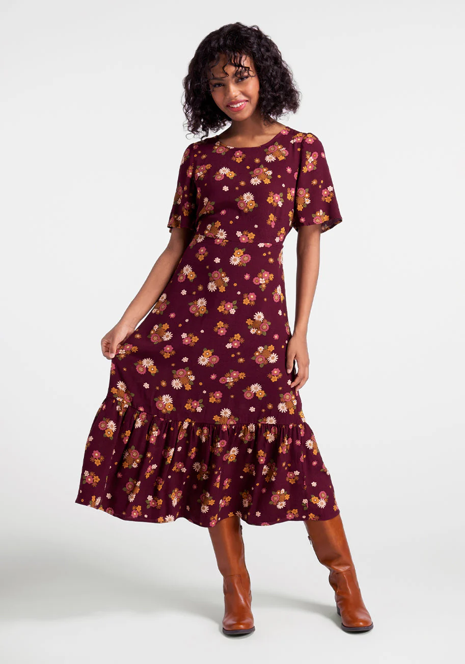 Autumnal Bouquets Midi Dress - Olabens