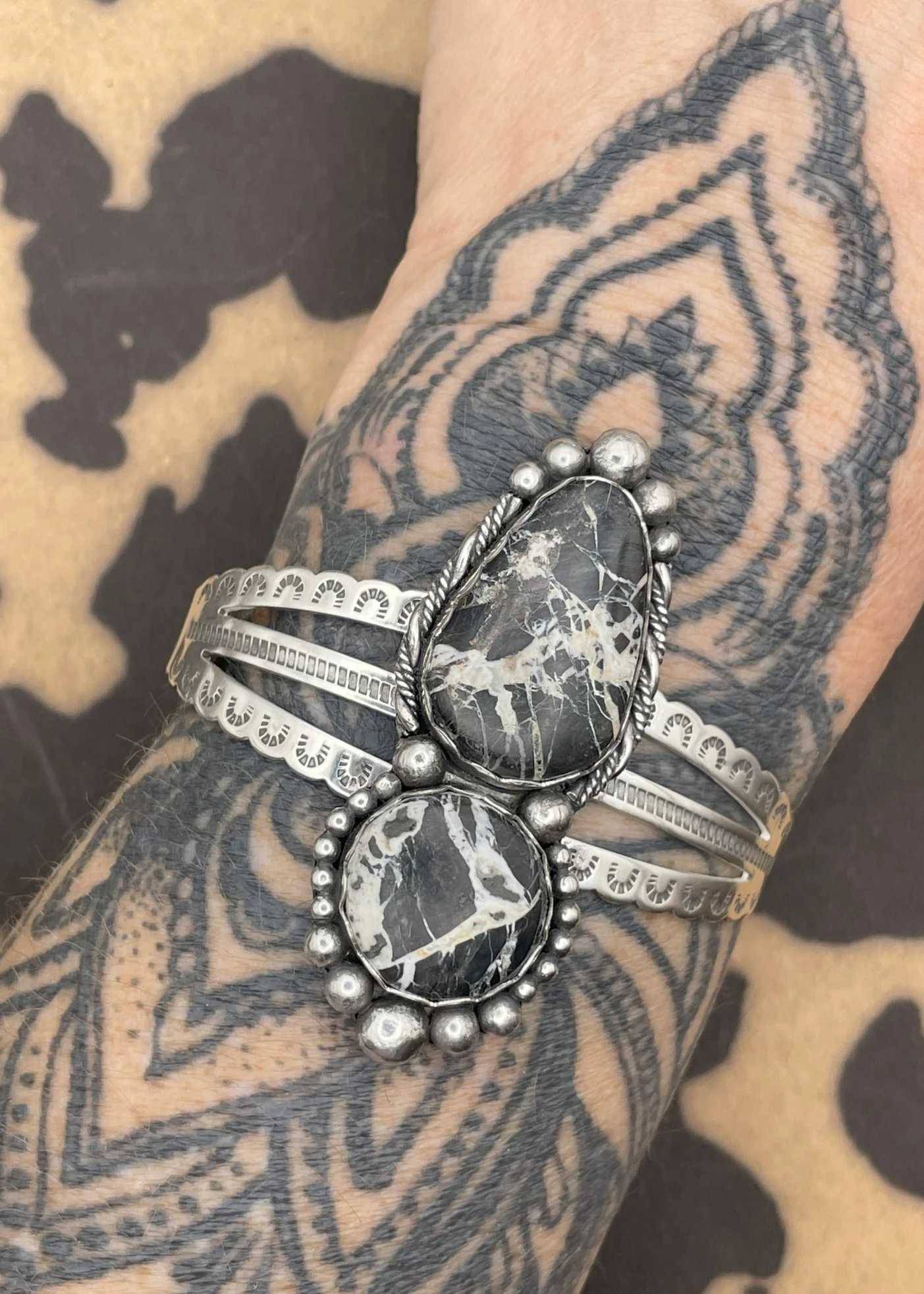 Sterling Silver White Buffalo Turquoise Cuff Bracelet - Olabens