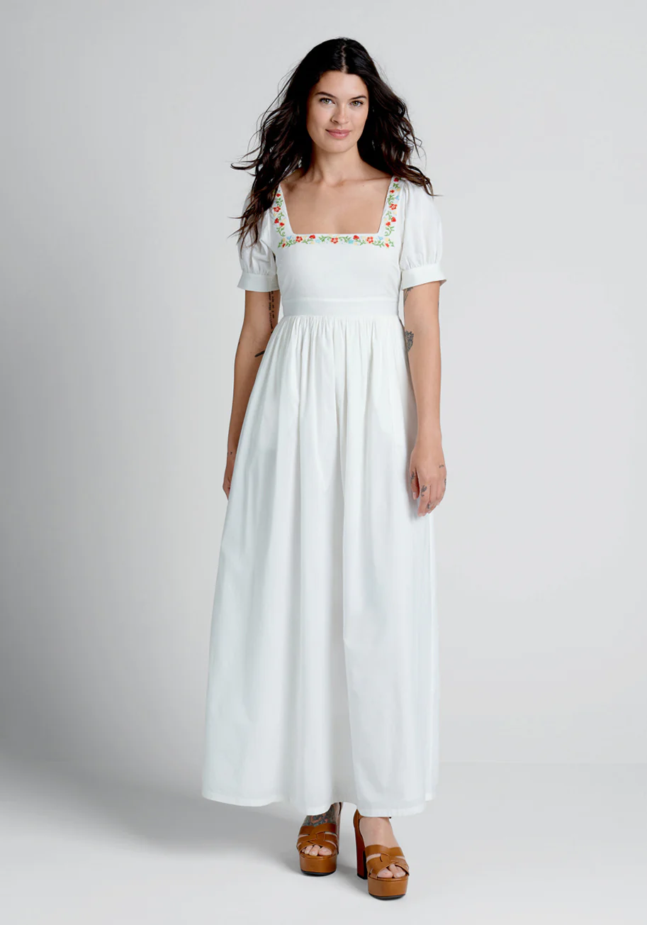 Regency Romance Embroidered Maxi Dress - Olabens