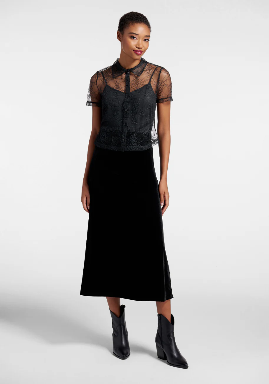 What a Tangled Mesh Button-Up Top - Olabens