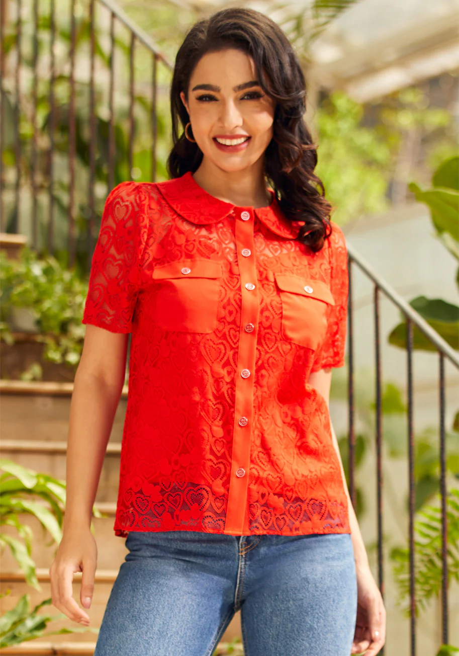 Heart Throb Button-Up Top - Olabens