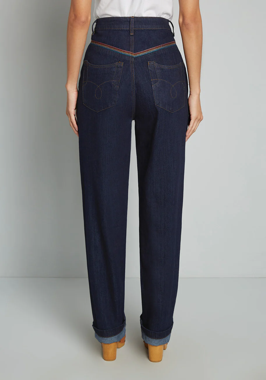 Rainbow In Tow Embroidered Jeans - Olabens