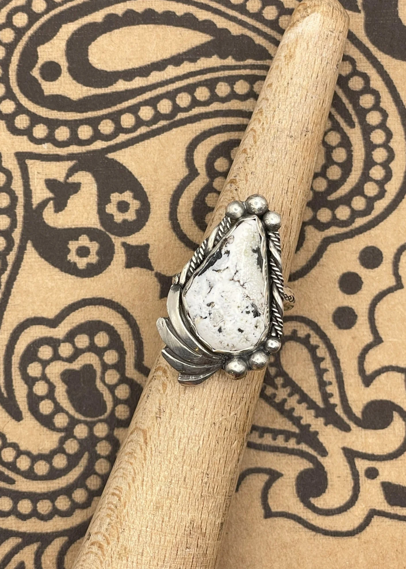 Sterling Silver White Buffalo Turquoise Ring - Olabens