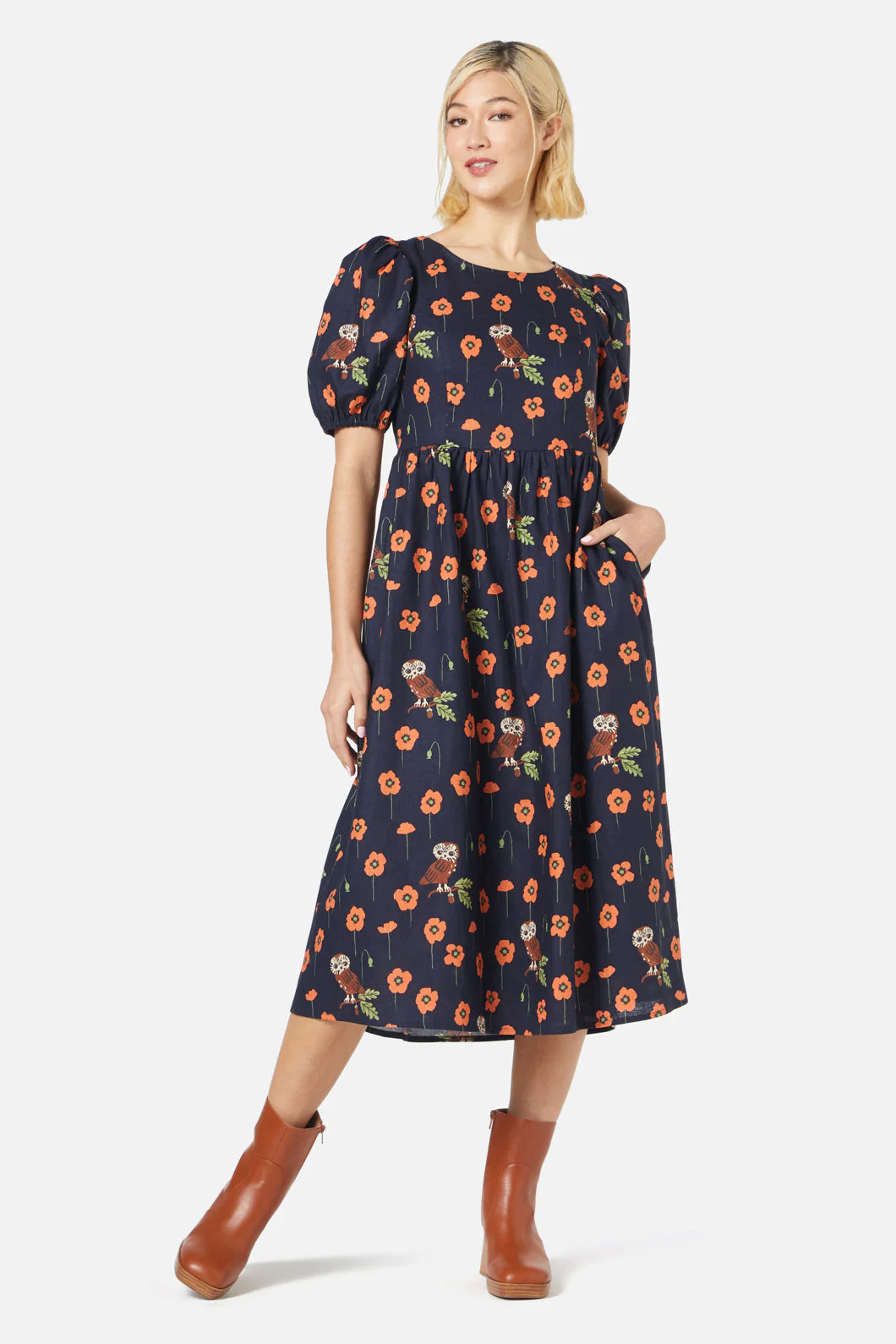 Poppy Owl Midi Dress - Olabens