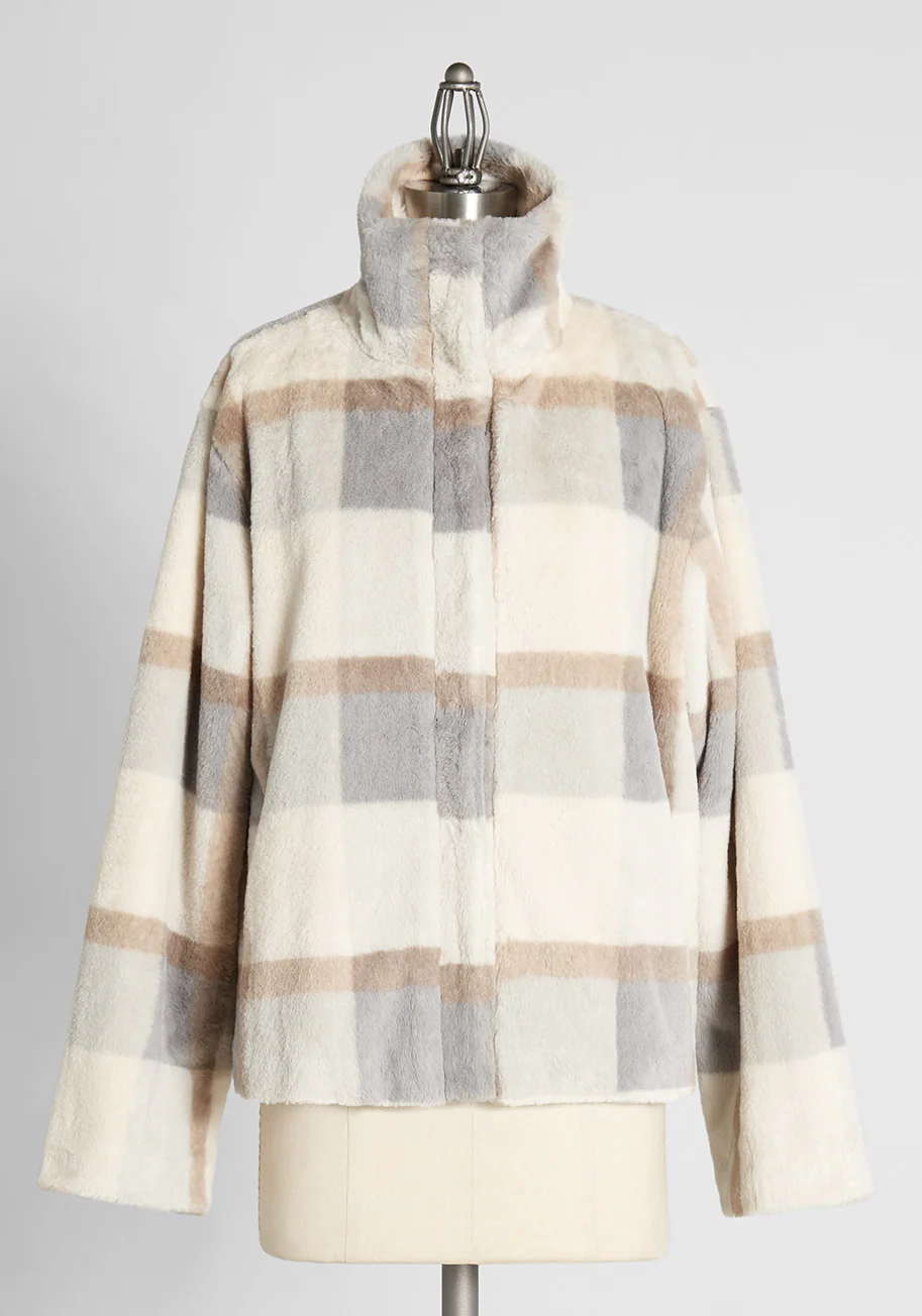 Plush and Playful Plaid Jacket - Olabens