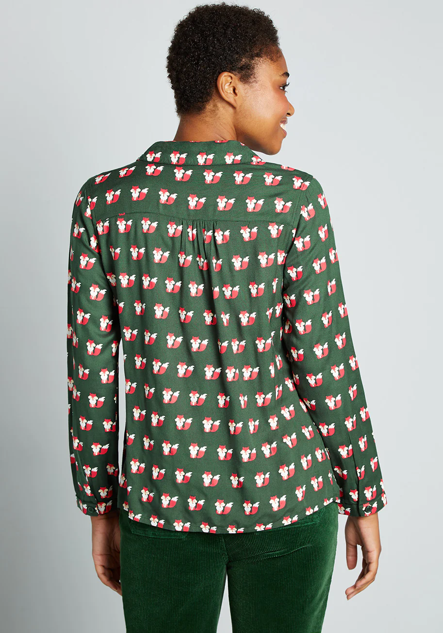 Fox Around & Finds Out Tiered Button-Up Blouse - Olabens