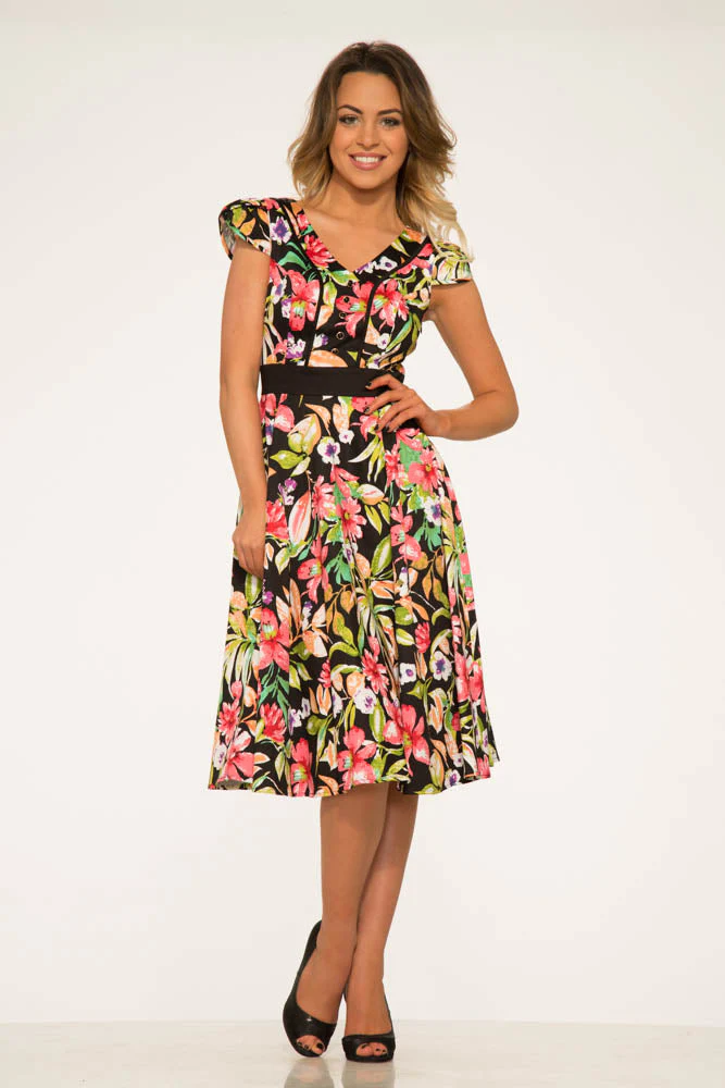 Tropical Mix Floral Swing Dress - Olabens