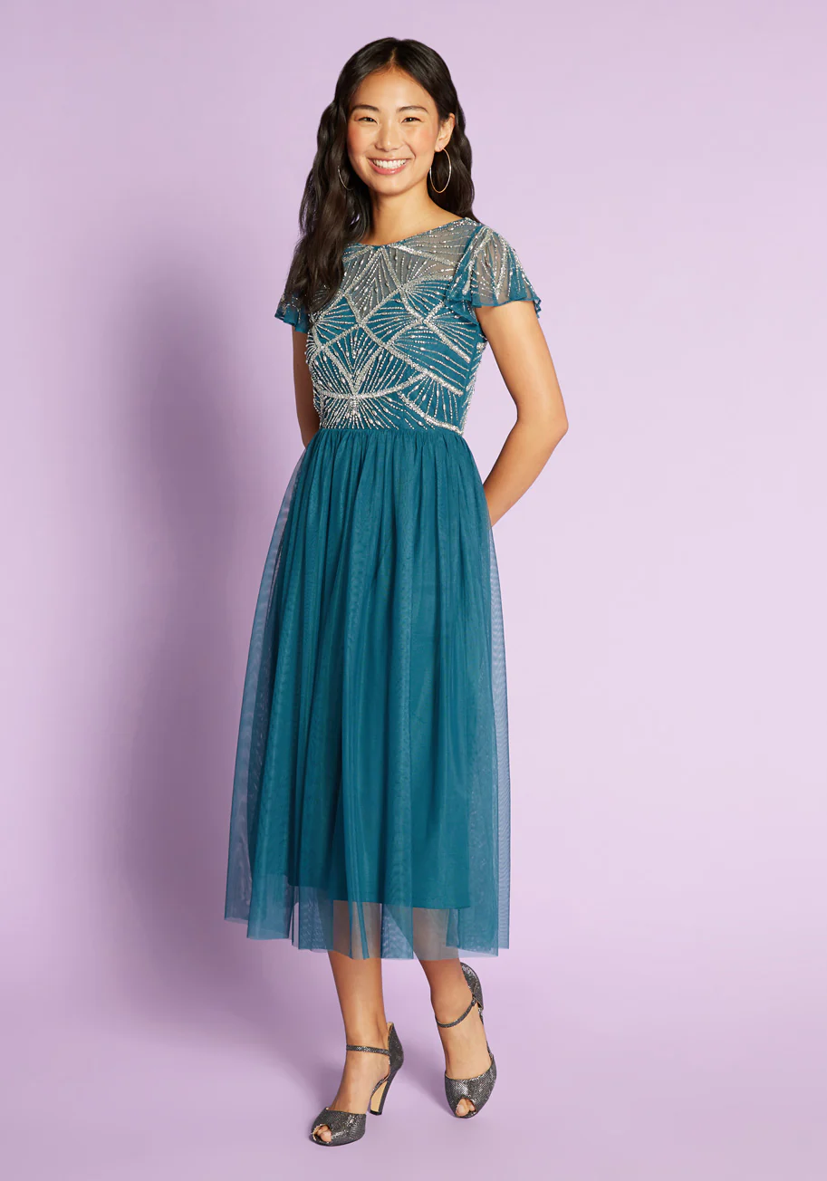 Shimmering Cascades Midi Dress - Olabens