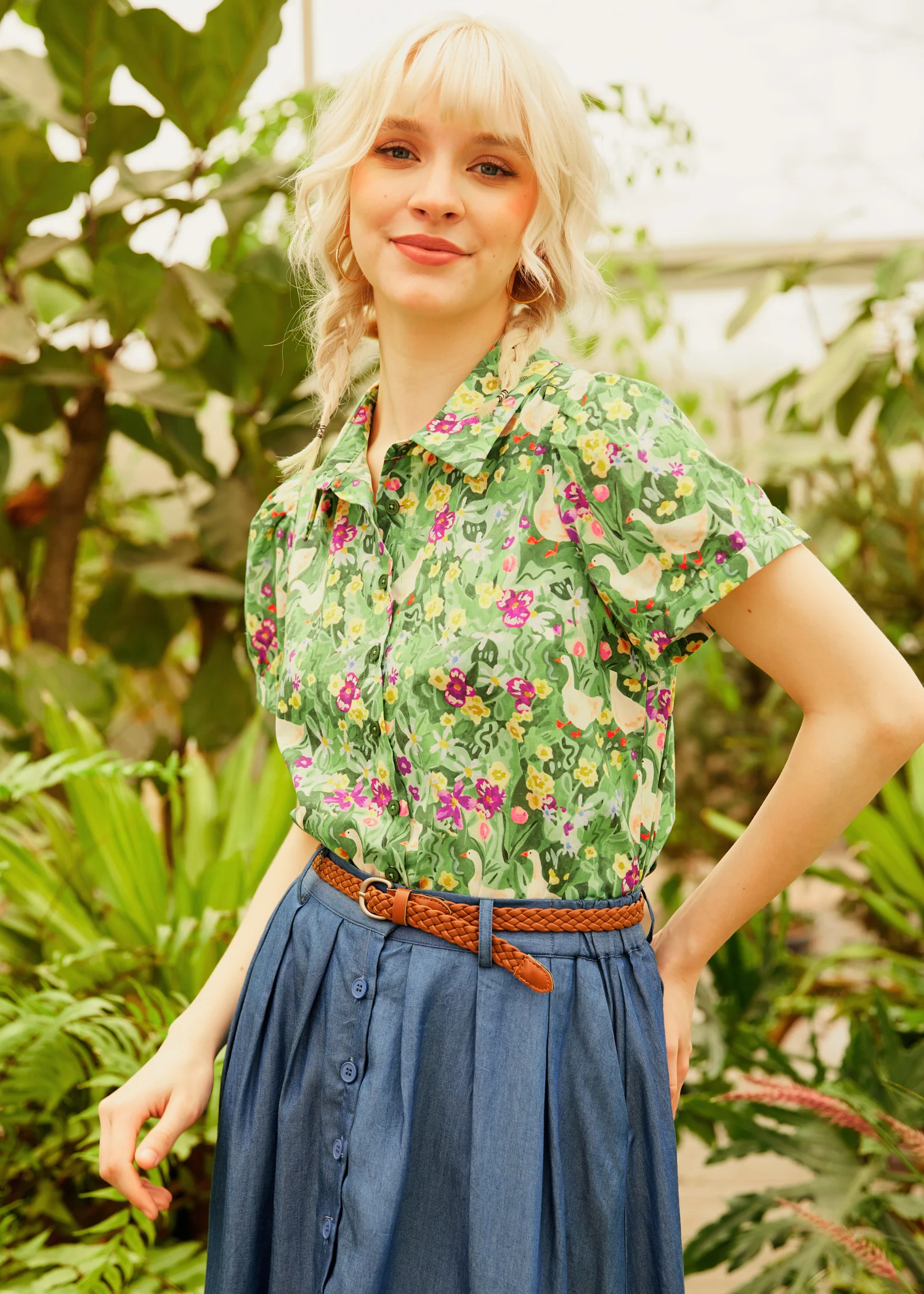 Goose in Bloom Button-Up Top - Olabens