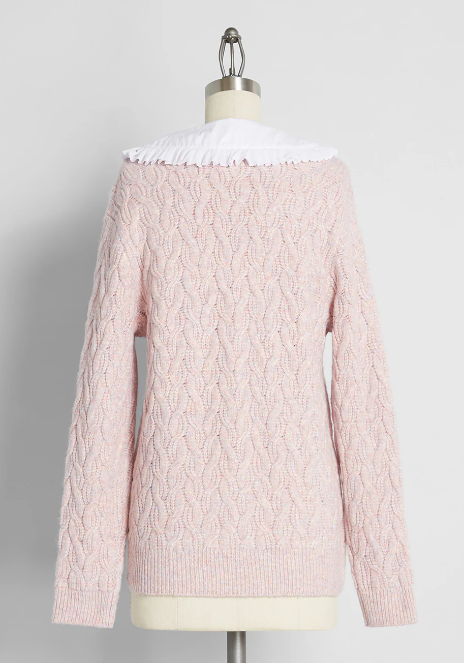 Pursuing What's Precious Collared Cable Knit Cardigan - Olabens