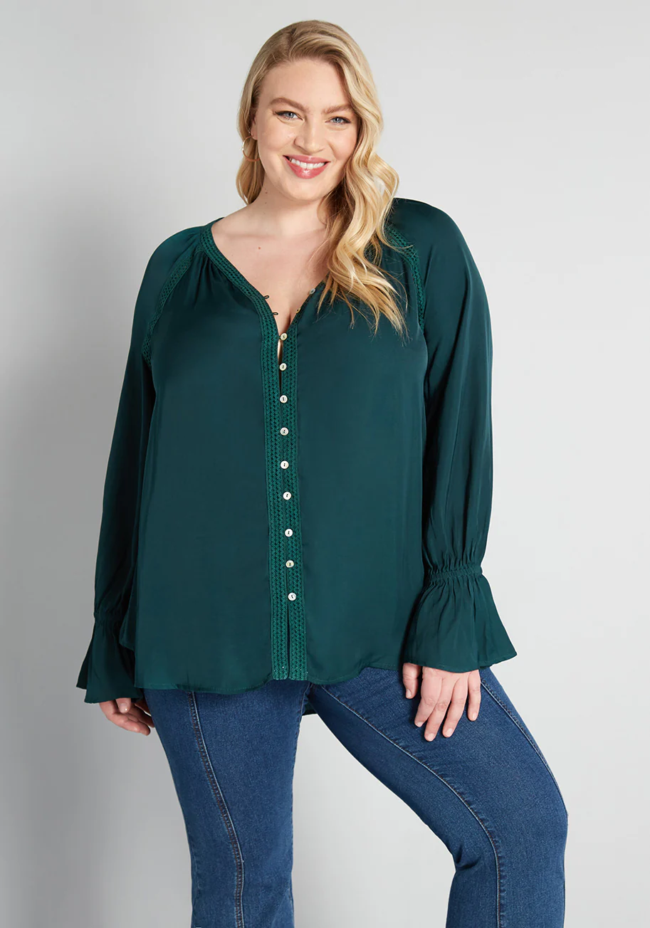 Emerald Isle Button-Up Tunic - Plus Size - Olabens