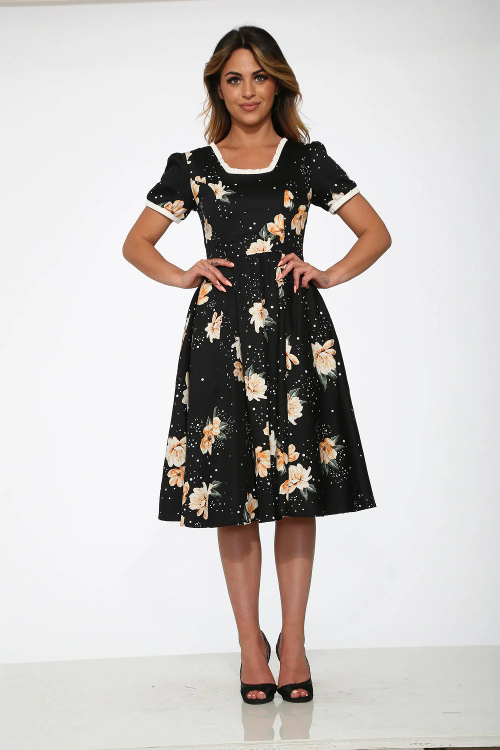 Black & Yellow Floral Swing Dress - Olabens