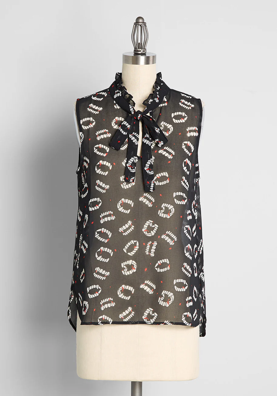 Bite Me I'm Fang-tastic Tie-Neck Blouse - Olabens