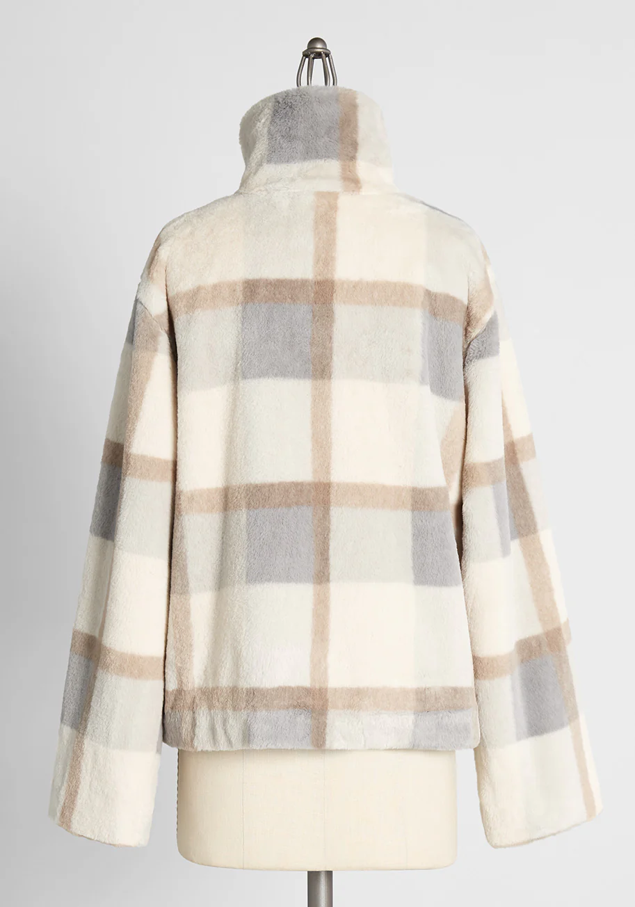 Plush and Playful Plaid Jacket - Olabens