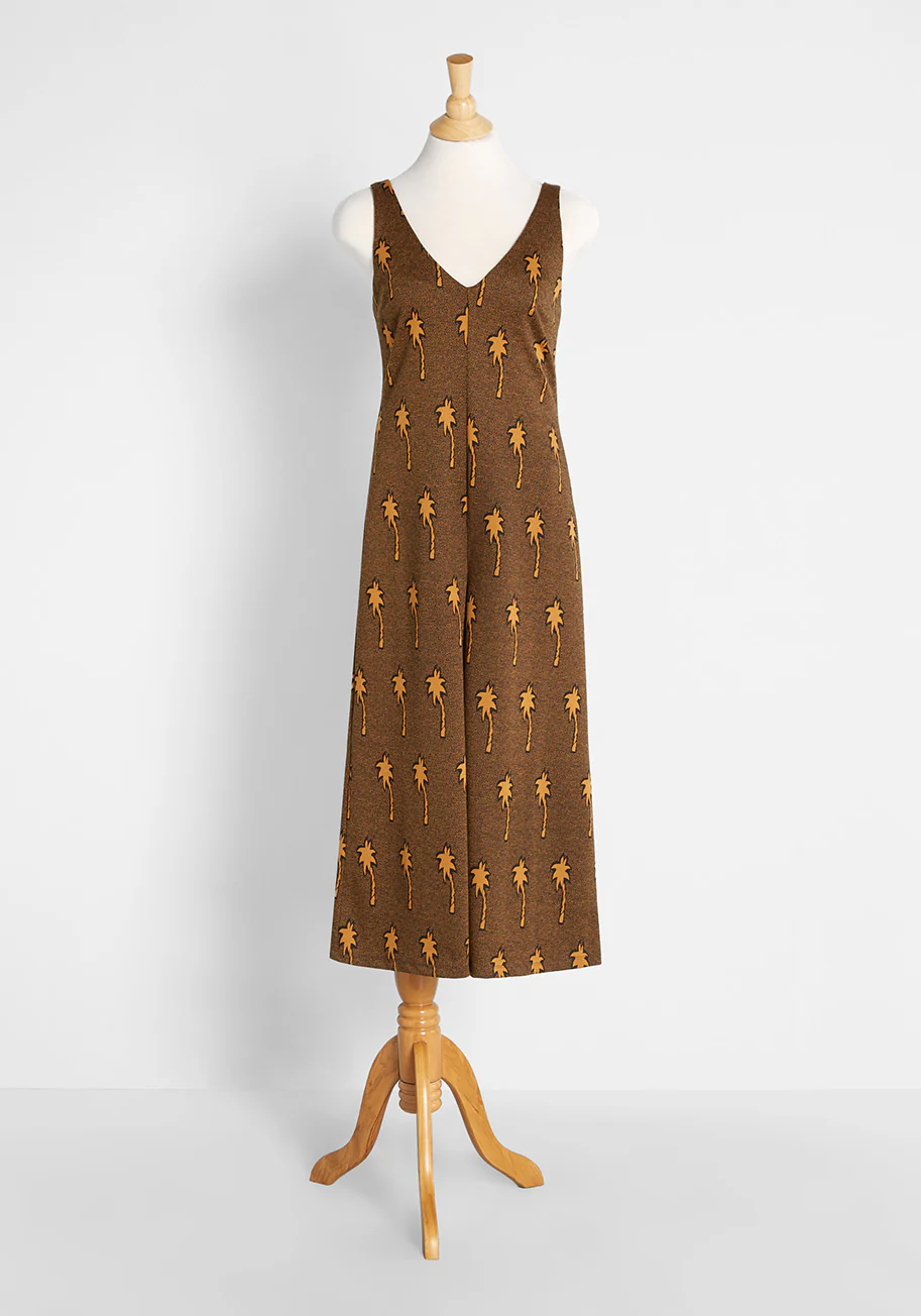 A Breeze In Palm Trees Knit Wide-Leg Jumpsuit - Olabens