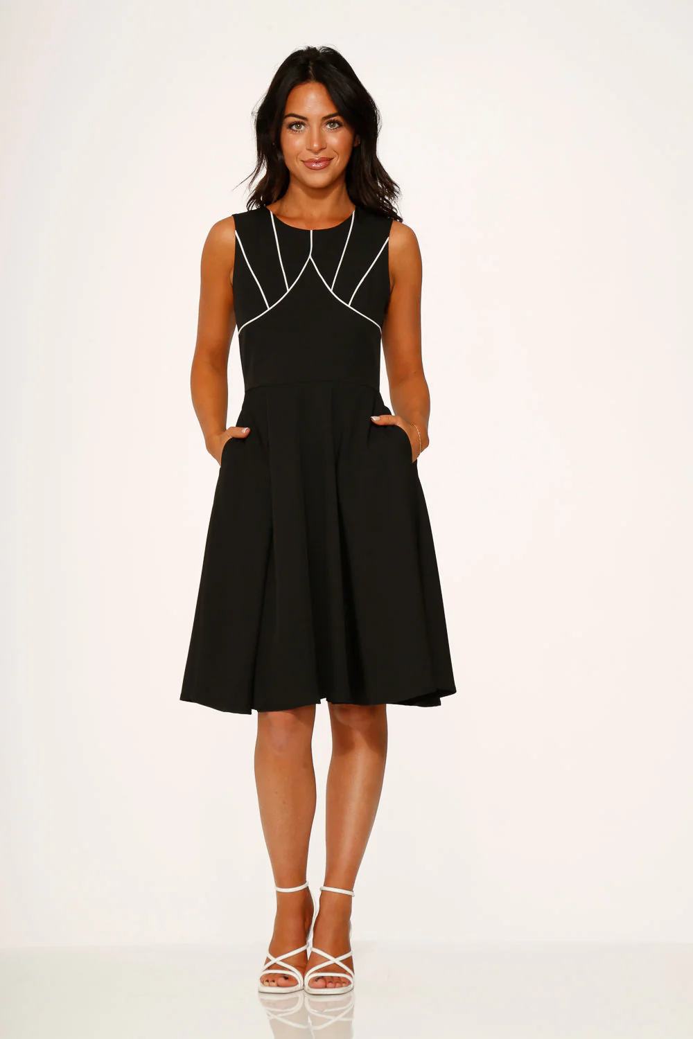 Black & White Piping Swing Dress - Olabens