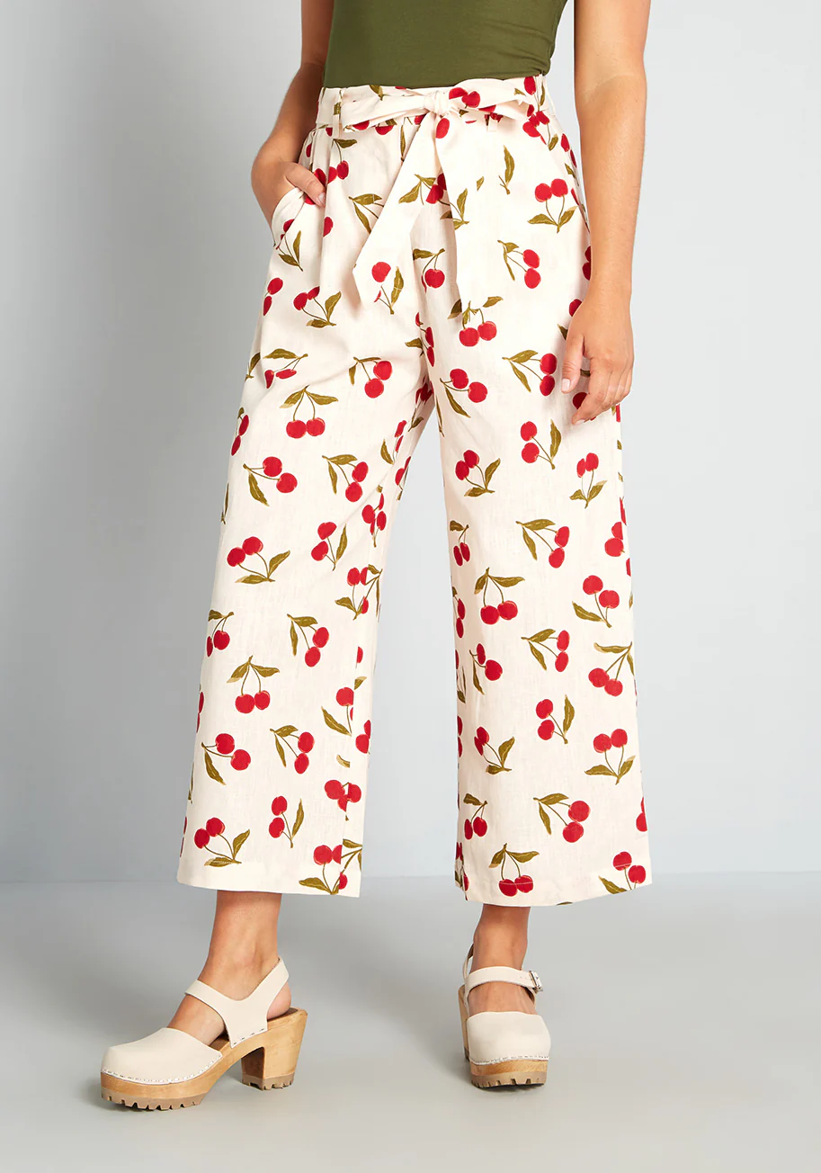 Cherries and Cream Wide-Leg Pants - Olabens