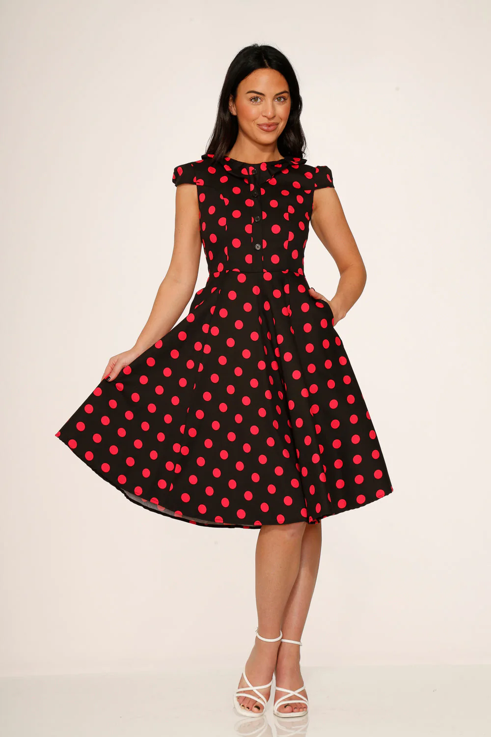 Black & Pink Polka Dot Swing Dress - Olabens