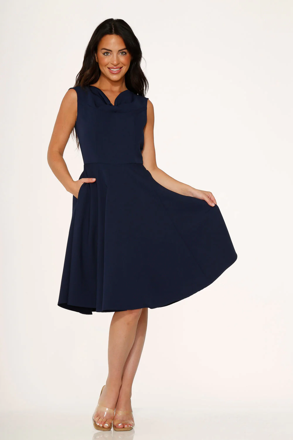 Navy Blue Swing Dress - Olabens